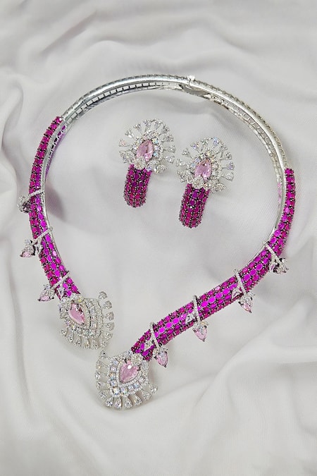 Kavipushp Royal Sapphire Pink Necklace Set 
