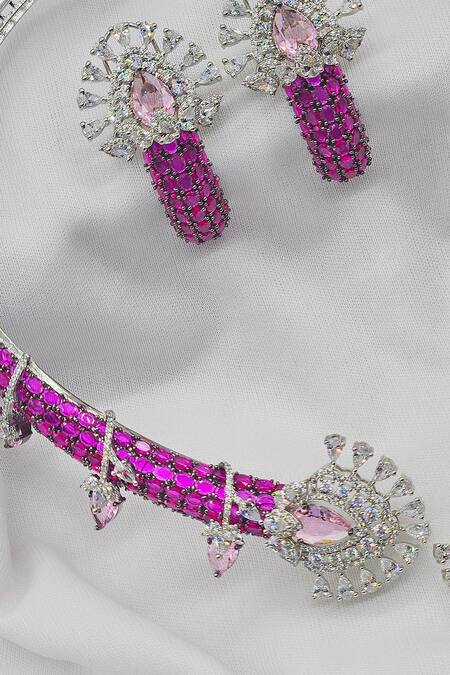Buy_Kavipushp_Pink Rhinestones, Stones Royal Sapphire Necklace Set 