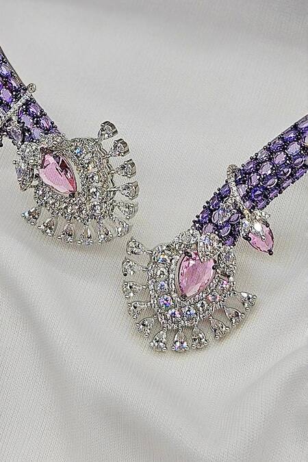 Kavipushp_Purple Rhinestones, Stones Royal Sapphire Bliss Necklace Set _Online_at_Aza_Fashions
