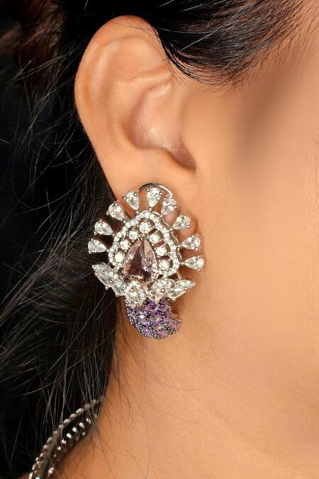 Shop_Kavipushp_Purple Rhinestones, Stones Royal Sapphire Bliss Necklace Set _Online_at_Aza_Fashions