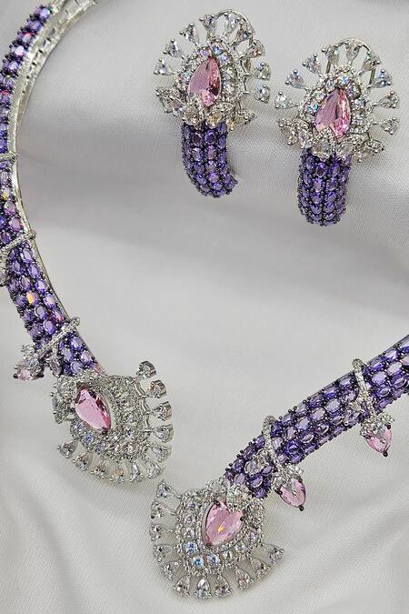 Shop_Kavipushp_Purple Rhinestones, Stones Royal Sapphire Bliss Necklace Set 