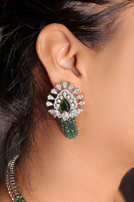 Shop_Kavipushp_Green Stones, Crystals Royal Sapphire Bliss Necklace Set _Online_at_Aza_Fashions