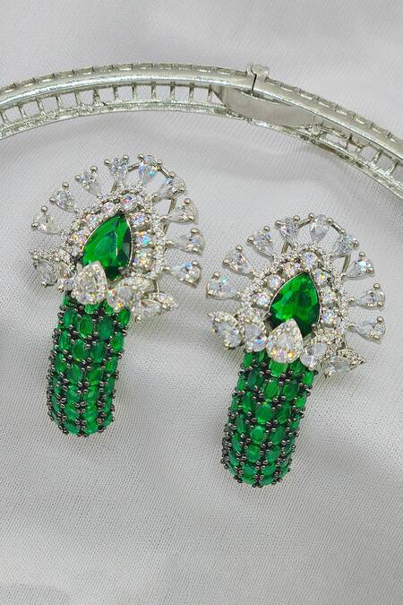 Kavipushp_Green Stones, Crystals Royal Sapphire Bliss Necklace Set _at_Aza_Fashions