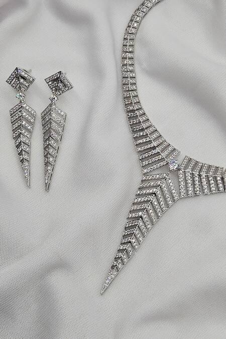 Buy_Kavipushp_Silver Plated Crystals Bling Silver-plated Party Wear Necklace Set _Online_at_Aza_Fashions