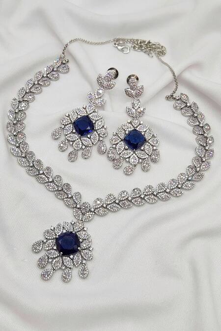 Kavipushp Flower Alloy Brass Blue Jewellery Set 