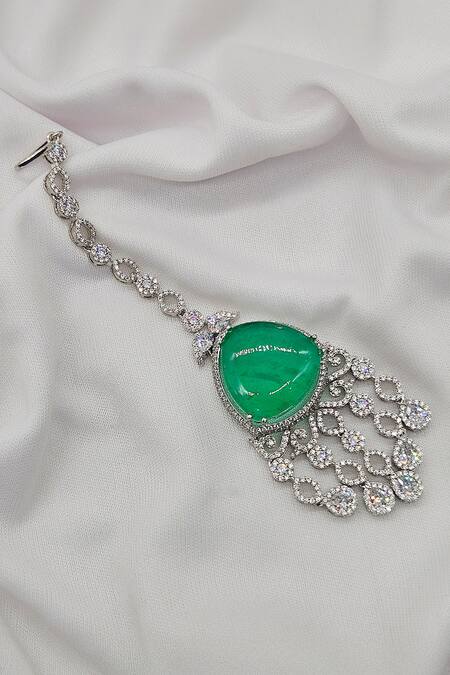 Buy_Kavipushp_Silver Plated Chains Green Stone Beaded Necklace Set 