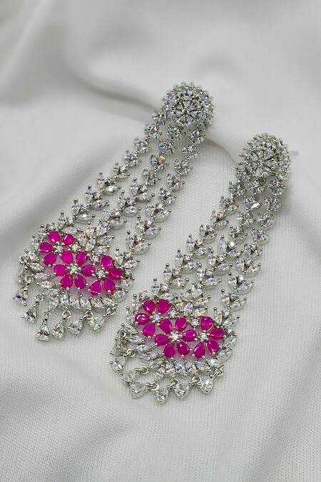 Buy_Kavipushp_Pink Crystals, Stones Eternal Flower Necklace Bling Set _Online_at_Aza_Fashions