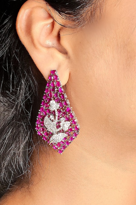 Shop_Kavipushp_Pink Imitation Diamonds Mozambique Stone And Necklace Set 