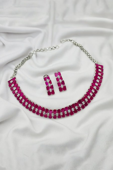 Kavipushp Elegant Pink Fancy 2-Layer Necklace Set 