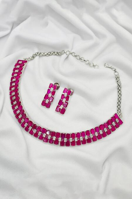 Kavipushp_Pink Stones Elegant Fancy 2-layer Necklace Set _Online_at_Aza_Fashions