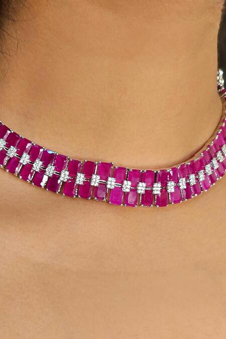Buy_Kavipushp_Pink Stones Elegant Fancy 2-layer Necklace Set _Online_at_Aza_Fashions