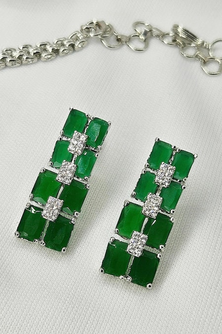 Kavipushp_Green Stones Elegant Fancy 2-layer Studded Necklace Set _at_Aza_Fashions