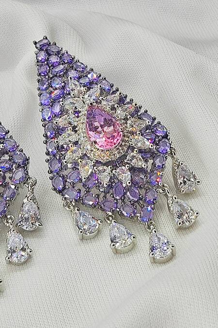 Buy_Kavipushp_Purple Stones Flower Collar Elegant Necklace Set _Online_at_Aza_Fashions