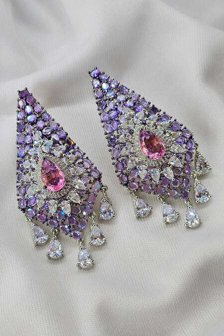 Kavipushp_Purple Stones Flower Collar Elegant Necklace Set _at_Aza_Fashions