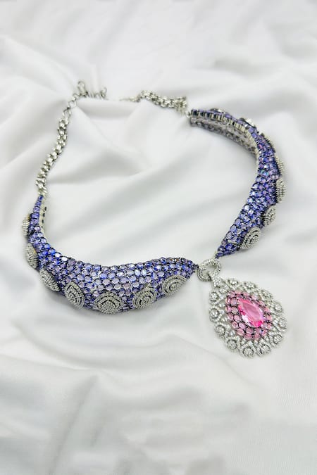 Kavipushp CZ Pink Stone Choker Necklace Set 