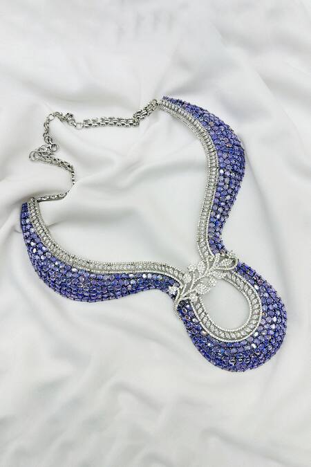 Buy_Kavipushp_Purple Imitation Diamonds Ad Stone Choker Necklace Set _Online_at_Aza_Fashions