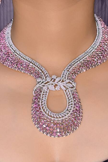 Buy_Kavipushp_Pink Diamonds, Stones Ad Choker Necklace Set _Online_at_Aza_Fashions