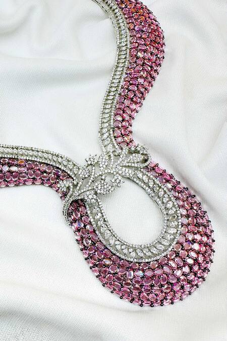 Shop_Kavipushp_Pink Diamonds, Stones Ad Choker Necklace Set _Online_at_Aza_Fashions