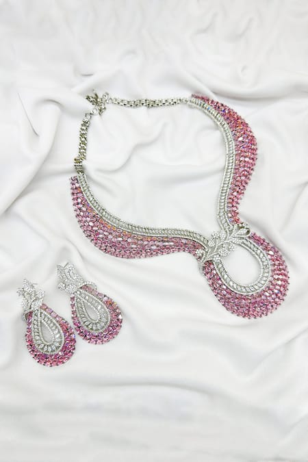 Kavipushp AD Pink Stone Choker Necklace Set 