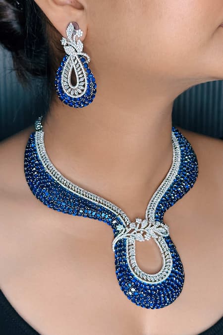 kavipushp Ad Blue Stone Choker Necklace Jewellery Set 