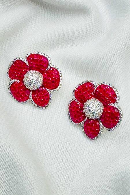 Kavipushp Elegant Pink & Silver Stud Earrings 