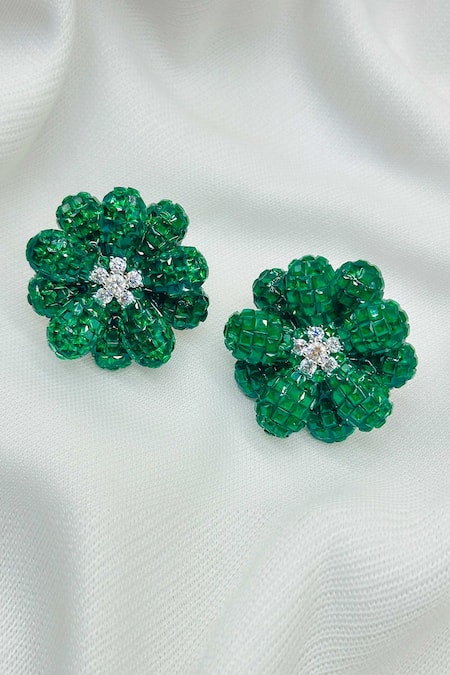 Kavipushp Diamond-Studded Emerald Drop Earrings 