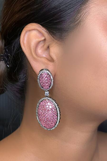 Kavipushp_Pink Imitation Diamonds Dazzling Drop Earrings _Online_at_Aza_Fashions