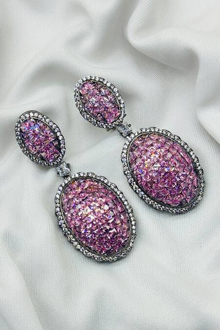 Buy_Kavipushp_Pink Imitation Diamonds Dazzling Drop Earrings _Online_at_Aza_Fashions