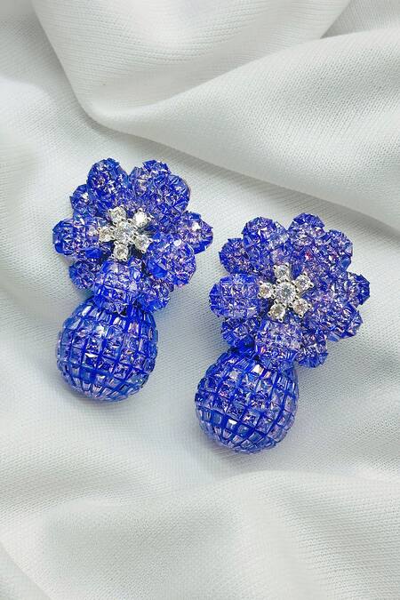 Kavipushp_Purple Imitation Diamonds Emerald White Stone Drop Earring Set _Online_at_Aza_Fashions