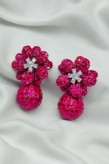Kavipushp_Pink Diamonds, Stones Emerald White Drop Earrings _Online_at_Aza_Fashions