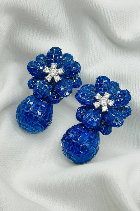 Kavipushp_Blue Imitation Diamonds Emerald White Stone Drop Earrings _Online_at_Aza_Fashions