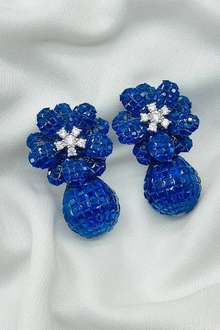 Kavipushp Emerald White Stone Blue Drop Earrings 