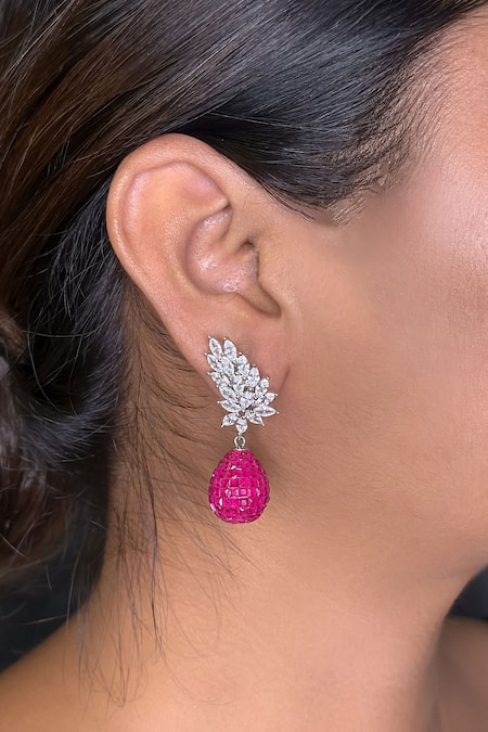 kavipushp Emerald Red Drop Earring Set 