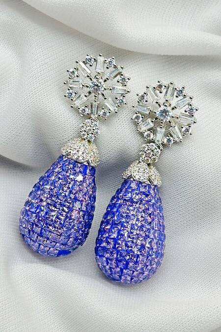 Kavipushp_Purple Crystals Emerald Drop Earring Set _Online_at_Aza_Fashions