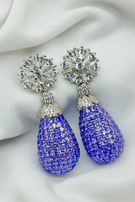 Kavipushp Emerald Purple Drop Earring Set 