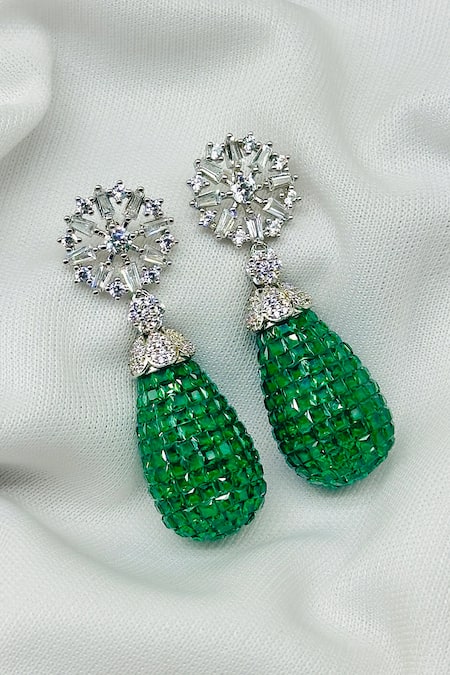 Kavipushp_Green Diamonds Emerald Drop Earring Set _Online_at_Aza_Fashions