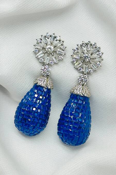 Kavipushp_Blue Imitation Diamonds Emerald Drop Earring Set _Online_at_Aza_Fashions