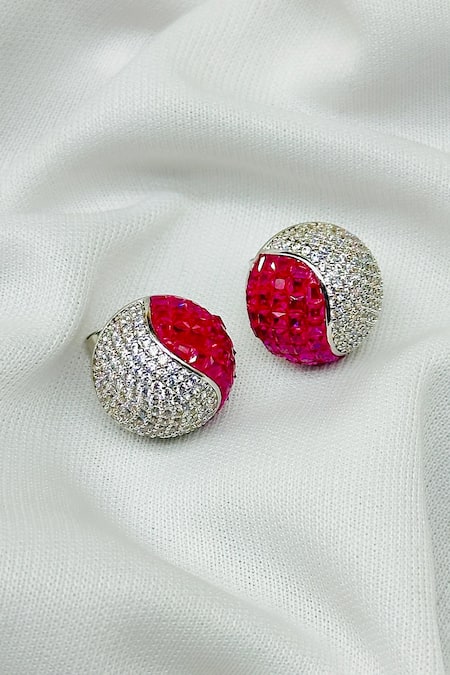 Kavipushp Elegant Red Crystal & Silver Stud Earrings 