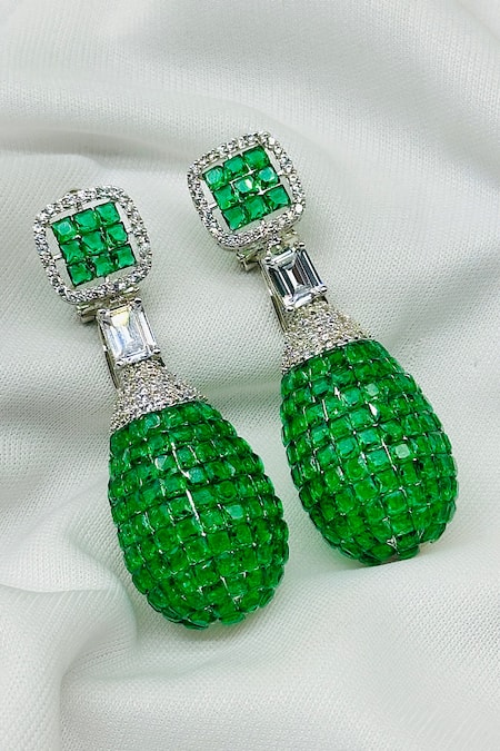 Kavipushp Green & Silver Stud Earrings 