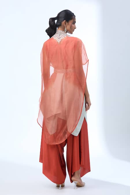 Prisho Floral Embroidered Cape & Ombre Kurta Set 