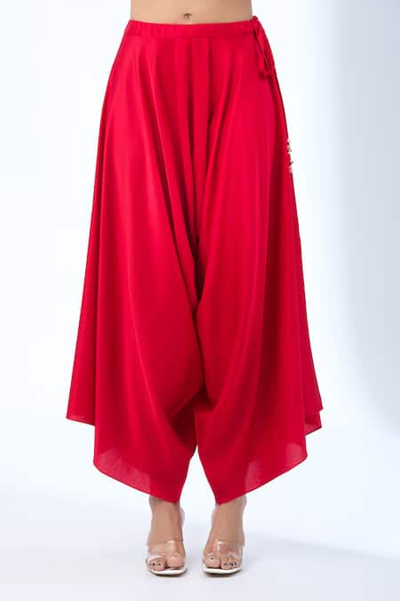 Buy Prisho Red Cotton Embroidery Round Neck Floral Kaftan And Draped Pant Online at Aza Fashions Buy_Prisho_Red Cotton Embroidery Round Neck Floral Kaftan And Draped Pant _Online_at_Aza_Fashions