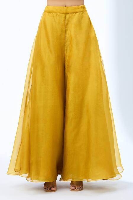 Prisho Yellow Embroidery Round Neck Floral Kurta Set Online at Aza Fashions Prisho_Yellow Embroidery Round Neck Floral Kurta Set _Online_at_Aza_Fashions