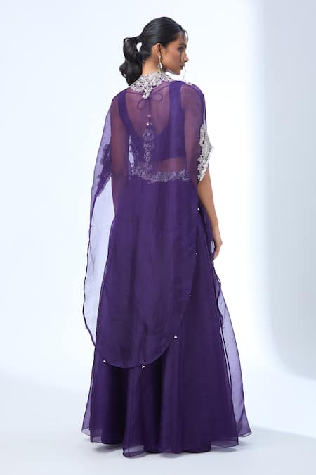 Prisho Paisley Motif Embroidered Cape Set 