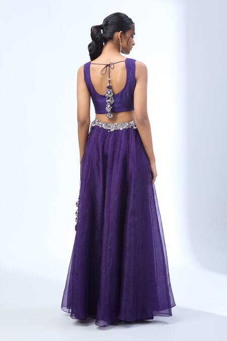Prisho Purple Chiffon Embroidery Round Neck Paisley Motif Cape Set Online at Aza Fashions Prisho_Purple Chiffon Embroidery Round Neck Paisley Motif Cape Set _Online_at_Aza_Fashions