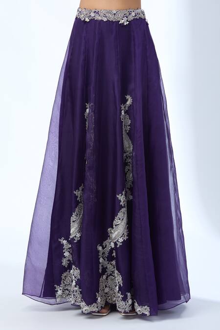 Buy Prisho Purple Chiffon Embroidery Round Neck Paisley Motif Cape Set Buy_Prisho_Purple Chiffon Embroidery Round Neck Paisley Motif Cape Set