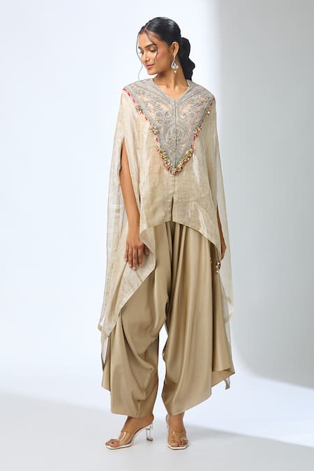 Prisho Dori Embroidered Kaftan & Draped Pant Set 