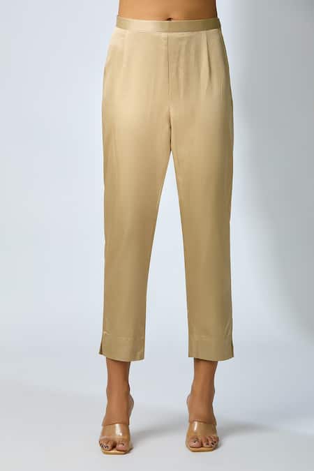 Prisho_Cream Silk, Cotton Embroidery Round Neck Dori Kaftan Pant Set _Online_at_Aza_Fashions