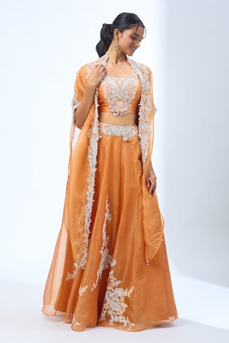 Prisho Embroidered Cape Lehenga Set 