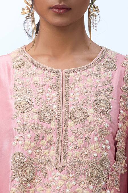 Prisho Pink Embroidery Round Neck Lampi Kurta Set at Aza Fashions Prisho_Pink Embroidery Round Neck Lampi Kurta Set _at_Aza_Fashions