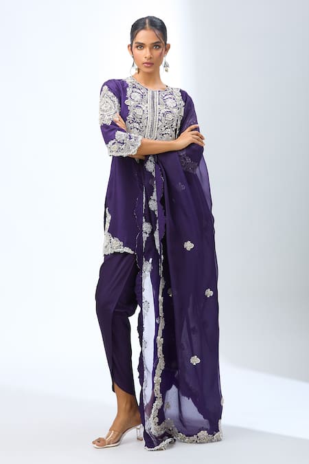 Prisho Purple Gota Embroidered Kurta Dhoti Pant Set